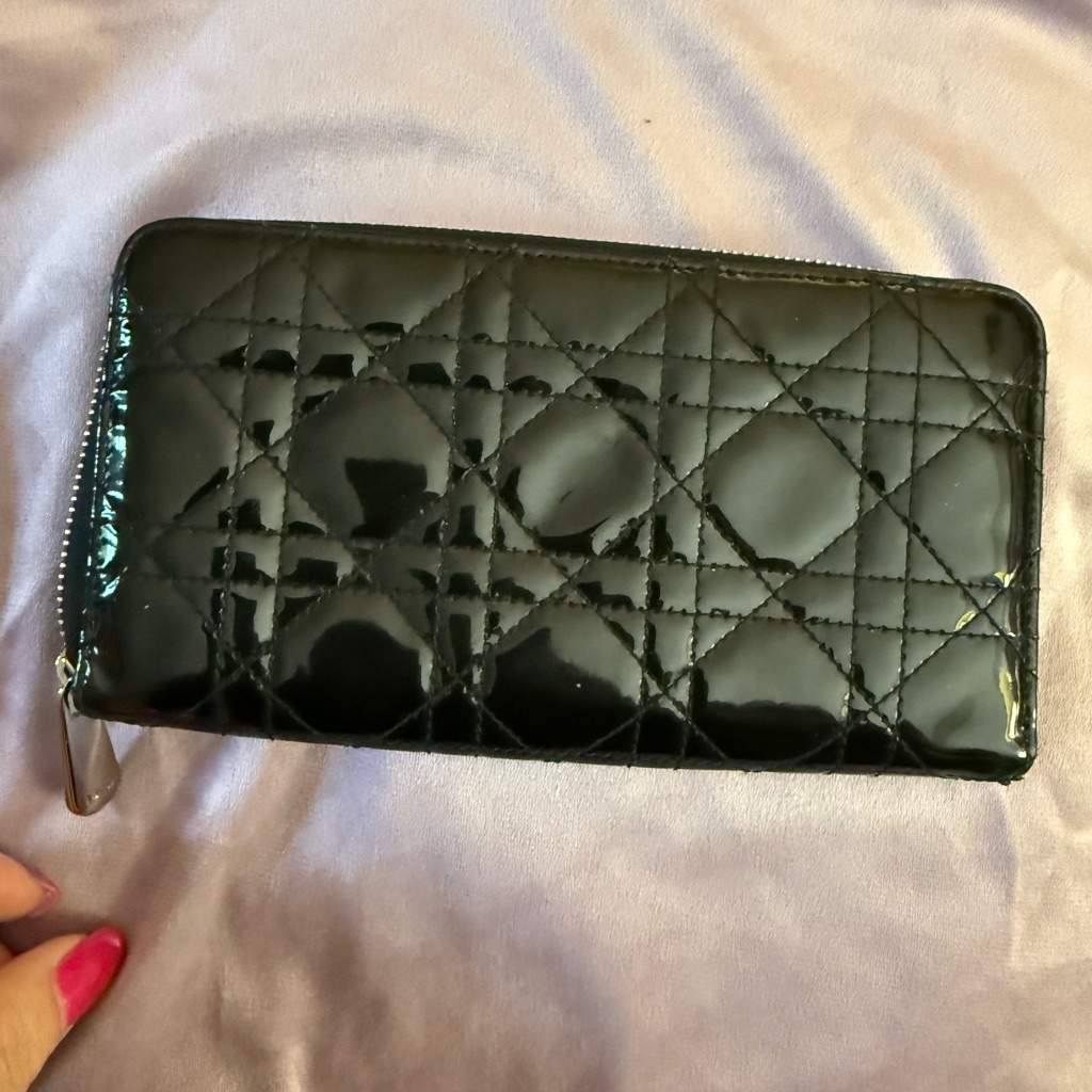 Dior Black Patent Quilted Zip-Around Wallet